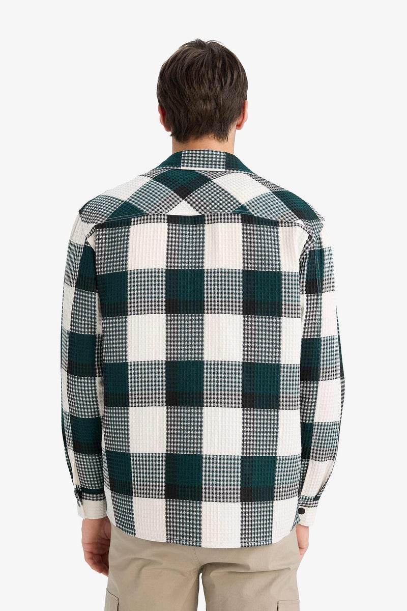 DeFacto Green Man Relax Fit Long Sleeve Waffle Shirt Casual - Image 5